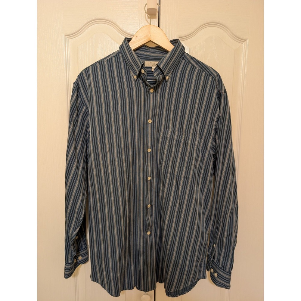 Turnbury  Dress Shirt Men's vintage Cotton Large Long Sleeve Blue Stripe